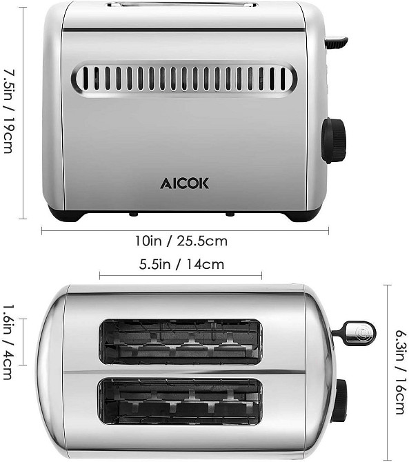 Тостер Aicok на 2 ломтика, из нержавеющей стали с выдвижным поддоном для крошек, 7 настроек 850 Вт серебристый Киев - изображение 8