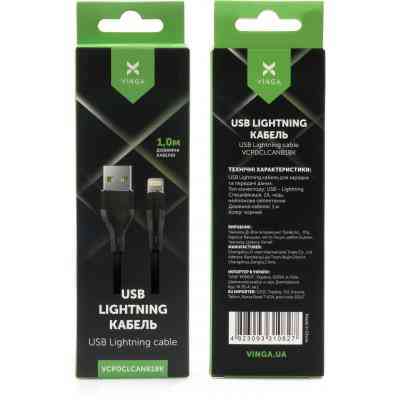 Дата кабель USB 2.0 AM to Lightning 1.0m cylindric nylon back Vinga (VCPDCLCANB1BK) Вінниця