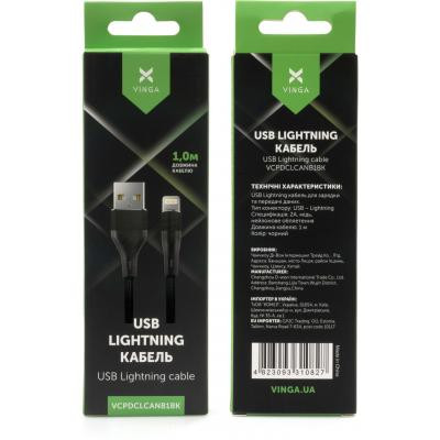 Дата кабель USB 2.0 AM to Lightning 1.0m cylindric nylon back Vinga (VCPDCLCANB1BK) Вінниця - фото 4