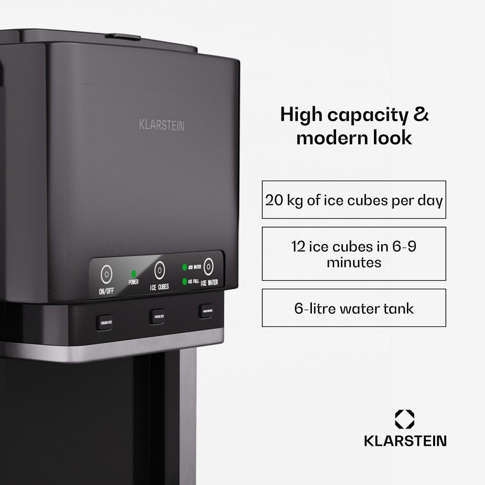 Ледогенератор Klarstein ArcticBlend 3-в-1, 20 кг/сутки, 6 л, 12 шт при 6-9 мин, колотой лёд, вода Киев - изображение 3