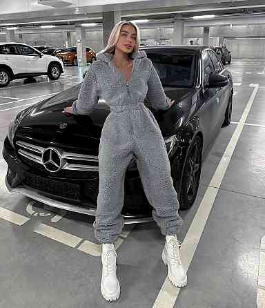 Жіночий теплий затишний комбінезон із капюшоном із хутра тедді Графіт, 42/44 Одеса