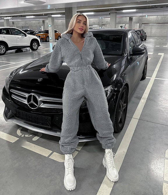 Жіночий теплий затишний комбінезон із капюшоном із хутра тедді Графіт, 42/44 Одеса - фото 6