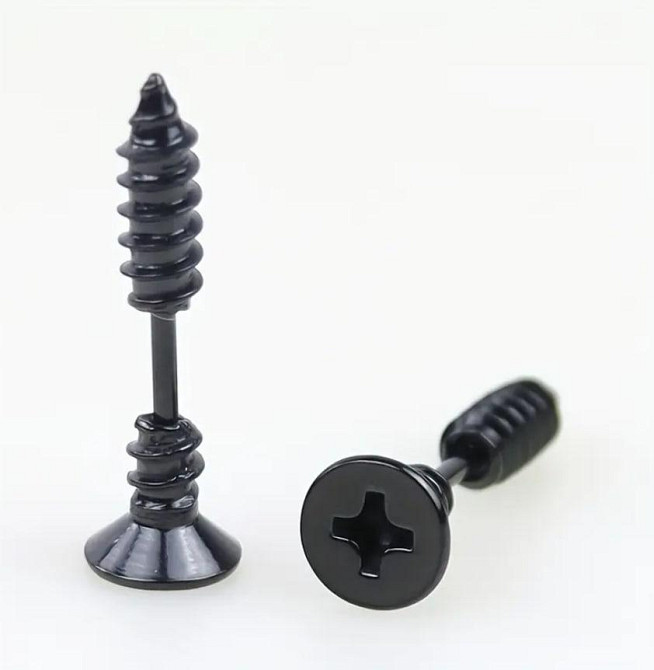 Серьги-пусеты в форме самореза | Черные, титан, нержавеющая сталь, 1 пара Киев - изображение 1