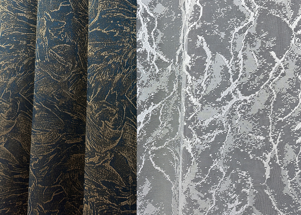 Комплект штор VR-Textil Жаккард Fantasy 200х270 2шт и Тюль 600х270 1634ш-1783т Синий с белым 71-049/7 Киев - изображение 6