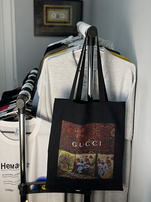 Шопер с дизайнерским принтом «GUCCI стиль» | Эко-сумка с ковровым арт-дизайном Бежевый Черновцы - изображение 1