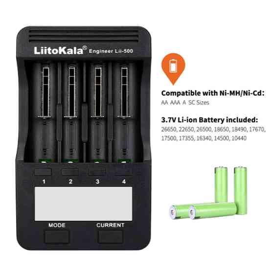 Зарядний пристрій Liitokala Lii-500, 4 канала, Ni-Mh/Li-ion, 220V/12V, Powerbank, Test, LCD, Box Ровно