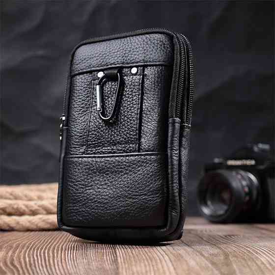 Мужская сумка на пояс из натуральной кожи Vintage 22736 Черный Киев