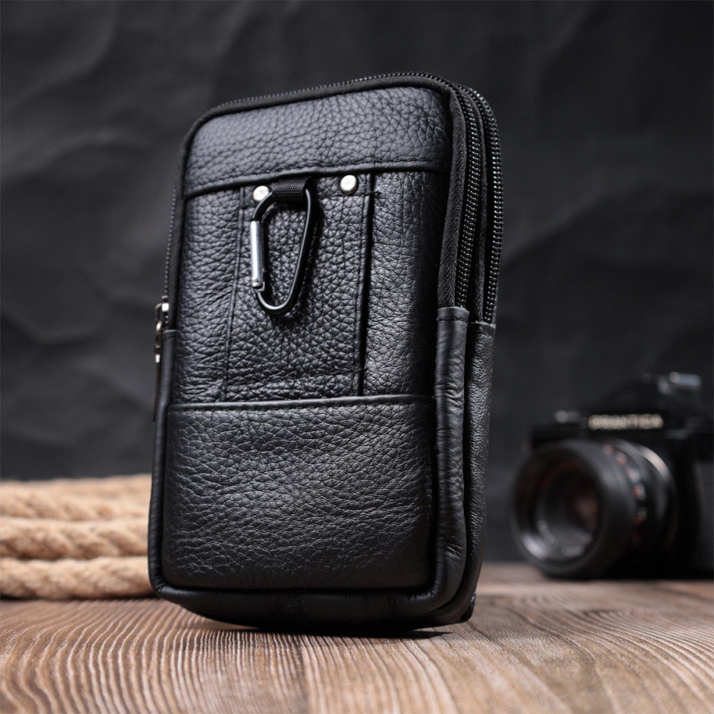 Чоловіча сумка на пояс із натуральної шкіри Vintage 22736 Чорний Київ - фото 2