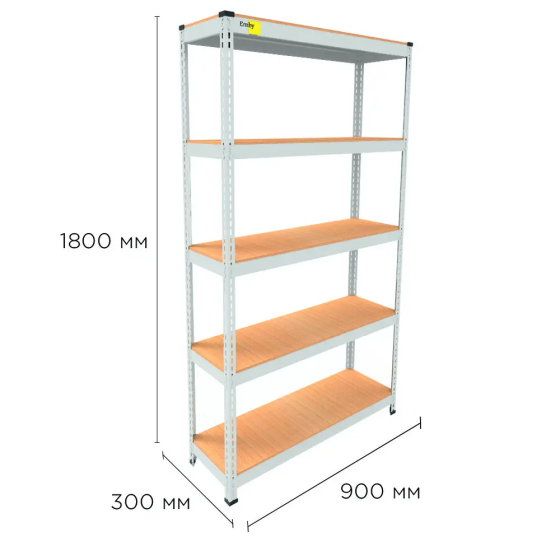 Металевий стелаж Emby Light Series (розмір 1800х900x300мм) 5 полиць ДСП до 100кг Білий Вінниця
