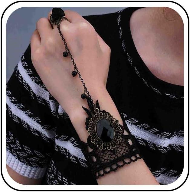 Браслет на руку з кільцем Gothic Lace Finger Bracelet чорний мереживний слейв з кристалами готика стімпанк Київ - фото 1