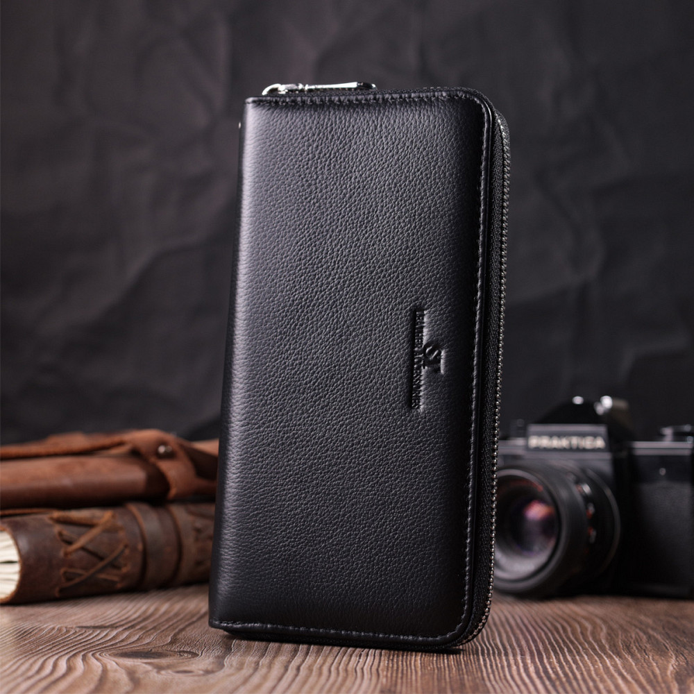Универсальный кошелек-клатч на одно отделение из натуральной кожи ST Leather 22559 Черный Киев - изображение 3