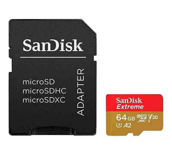 Карта пам'яті microSDXC (UHS-1 U3) SanDisk Extreme For Action Cams and Drones A2 64Gb class 10 V30 (R170MB/s,W80MB/s) (adapter) Київ