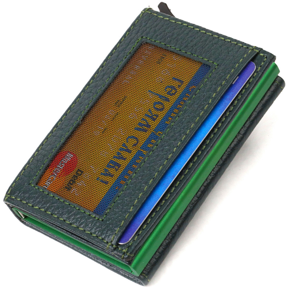 Картхолдер унісекс у три складання з автоматичним механізмом з натуральної шкіри флотар CANPELLINI 21932 Зелений Київ - фото 6