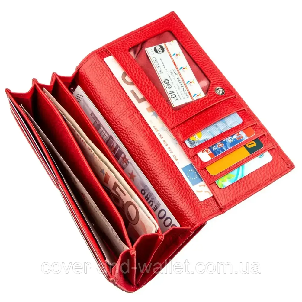 Класичний жіночий гаманець із монетницею зовні червоного кольору ST Leather 1518 Київ - фото 4