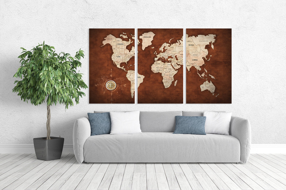 Модульна картина у вітальню/ спальню     Мапа світу      ART-055_3A Київ - фото 2
