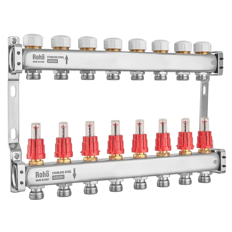 Колектор з витратоміром та термостатичними клапанами Roho R804-08M - 1"х 8 вих. (RO1071) Київ - фото 1
