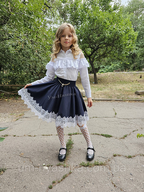 Комплект школьной формы блузка длинный рукав и юбочка с кружевом 116, 134 Кривой Рог - изображение 2