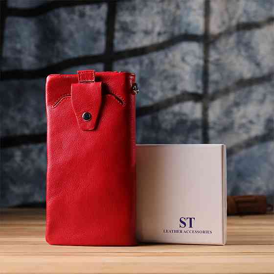 Практичний жіночий гаманець-клатч із відділенням під телефон із натуральної шкіри Червоний (ST Leather) Київ