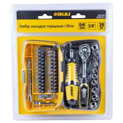 Набір інструментів Sigma насадок торцевих та біт 1/4" 39шт CrV (6003571) Вінниця