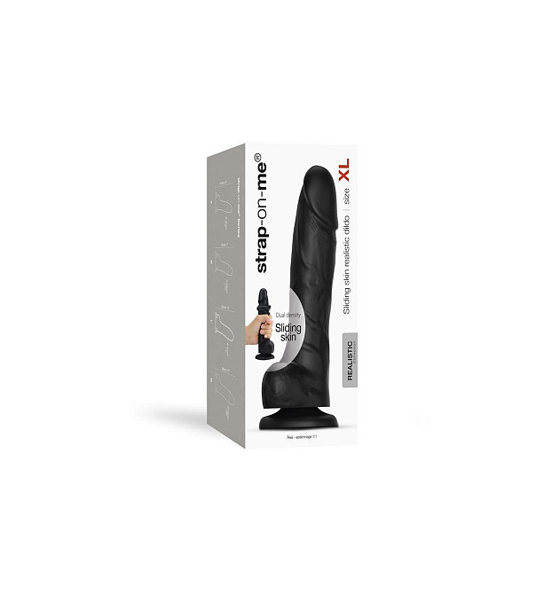 Реалістичний фалоімітатор Strap-On-Me Sliding Skin Realistic Dildo Black XL, ефект рухливої шкіри Sex Aura Київ - фото 9