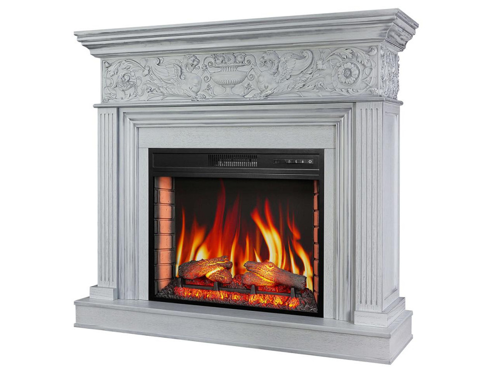 Каминокомплект ArtiFlame Residence AF28S белый дуб, патина серебро с обогревом и звуком горения огня Львов - изображение 3