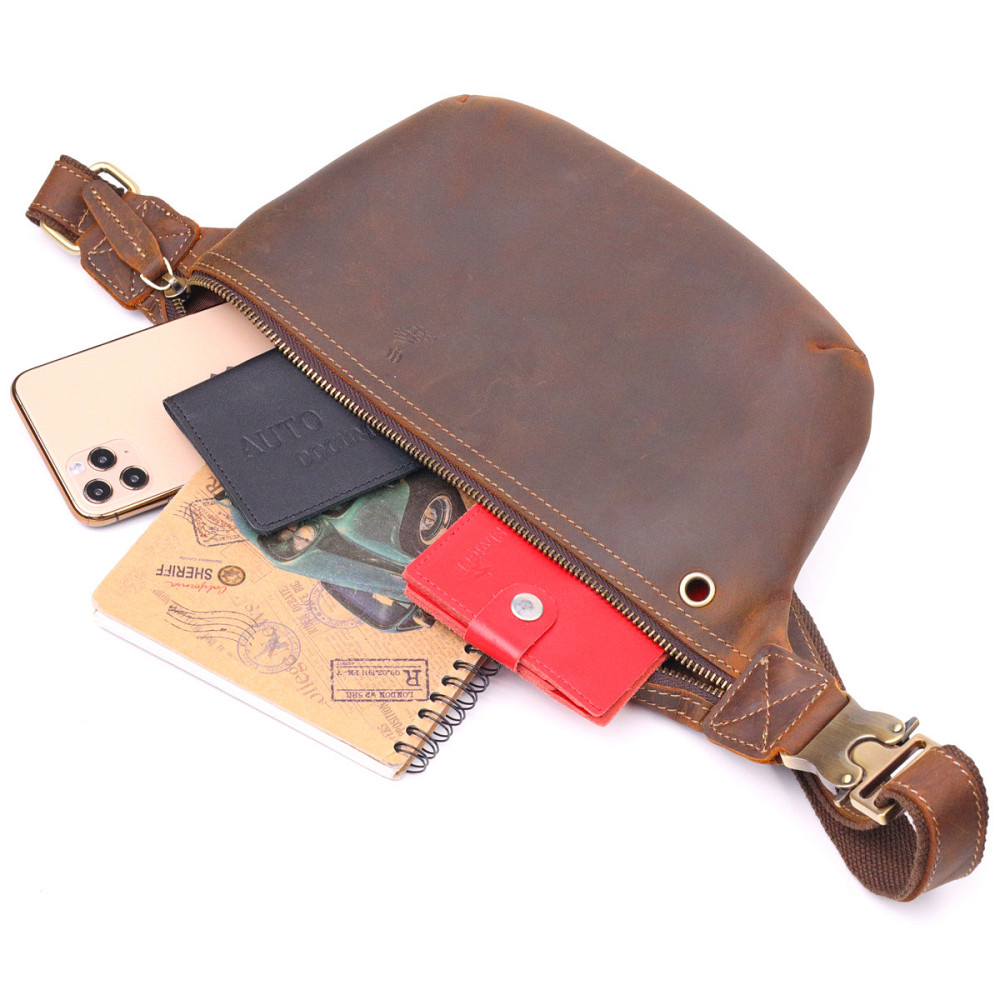 Вінтажна поясна сумка з натуральної шкіри 21294 Vintage Коричнева Київ - фото 4