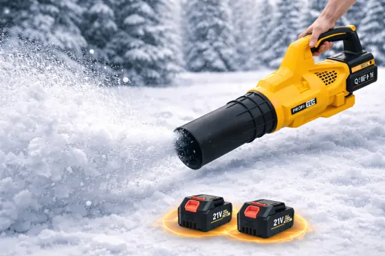 Воздуходувка желтая большая аккумуляторная QIF-11F для уборки листьев и снега + 2 аккумулятора Коломия