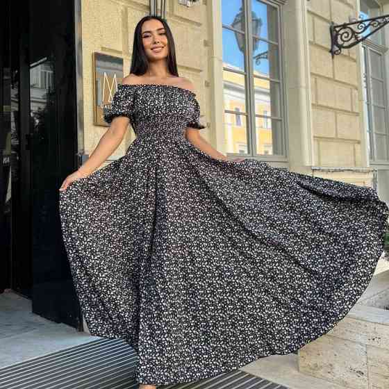 Платье летнее длинное, черное, с цветочным узором, L Лубны