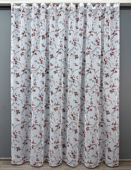 Тюль VR-Textil 1327т Flora Батист Білий з теракотово-чорним принтом 300х250 см (42-0817) Київ - фото 2
