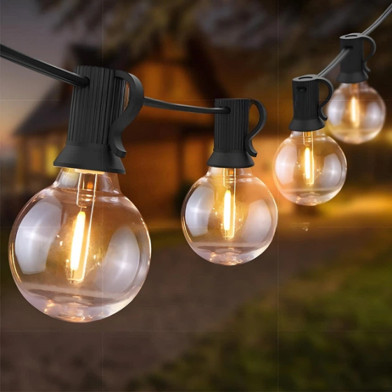 Гирлянда уличная LED G40 30м 50 ламп, теплый белый, соединительная, ретро лампочки для сада, террасы, балкона Киев