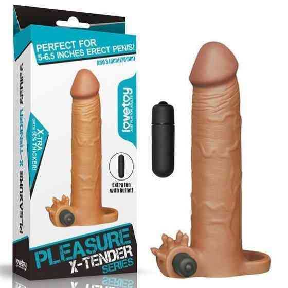 Насадка на член - Pleasure X-Tender Vibrating Penis Sleeve Add 3" Brown Sex Aura Київ