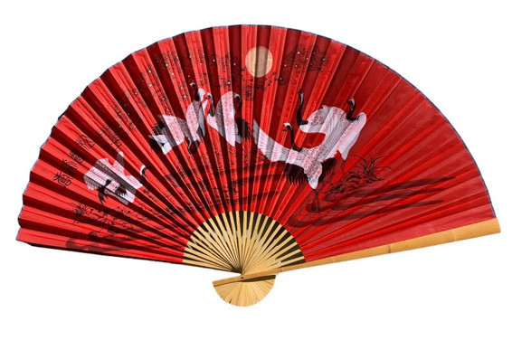 Віяло настінне тканинне червоне Журавлі Київ - фото 1