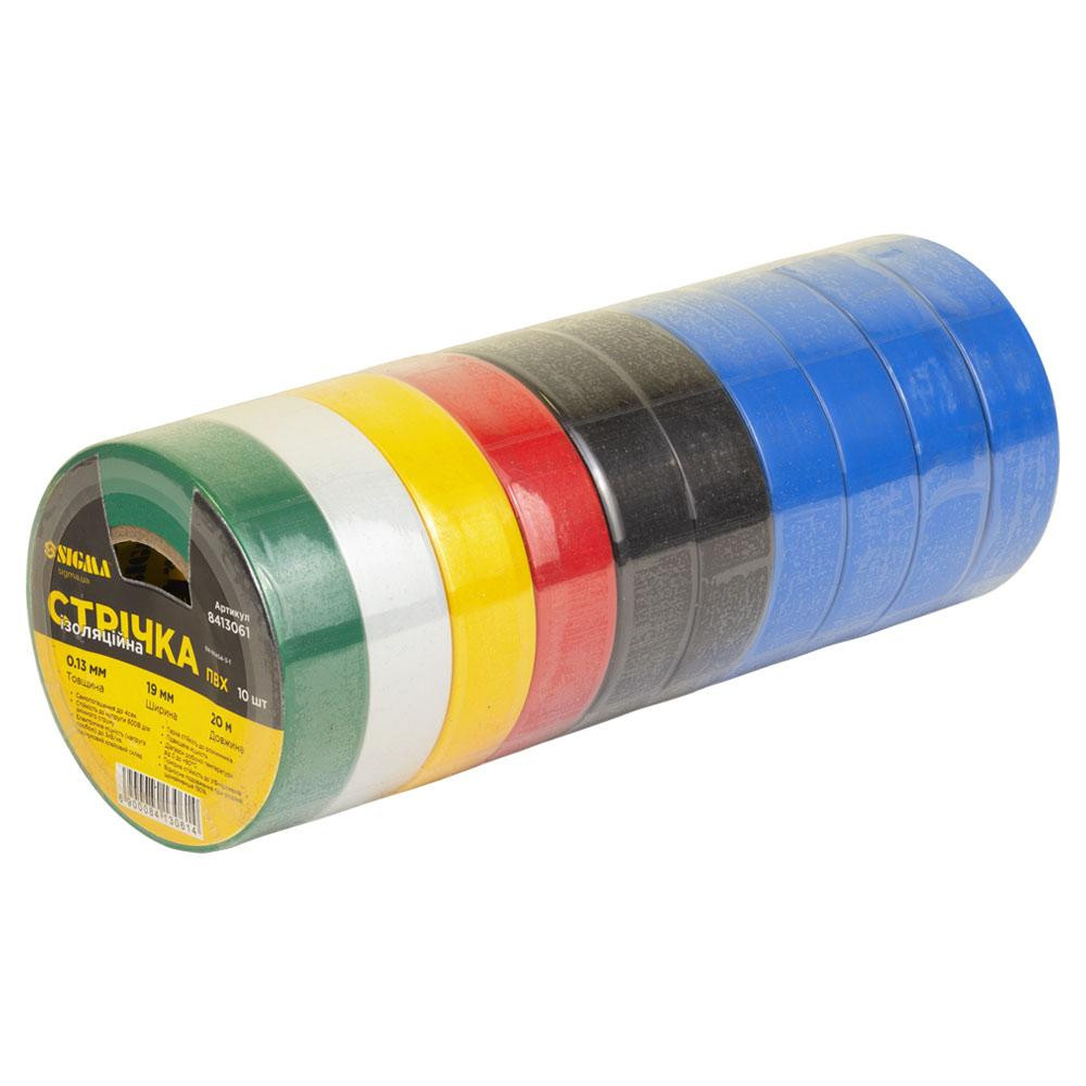 Лента изоляционная ПВХ цветная 0.13мм×19мм×20м (10шт) SIGMA (8413061) Киев - изображение 1