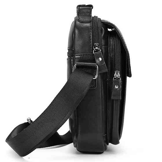 Чорна шкіряна чоловіча сумка через плече Tiding Bag Київ