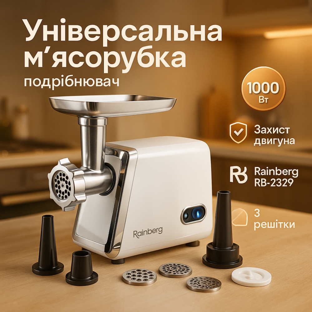 М'ясорубка електрична Rainberg RB-2329 з насадками для ковбас кеббе Електром'ясорубка з реверсом 3000Вт JS-46 Львів - фото 16