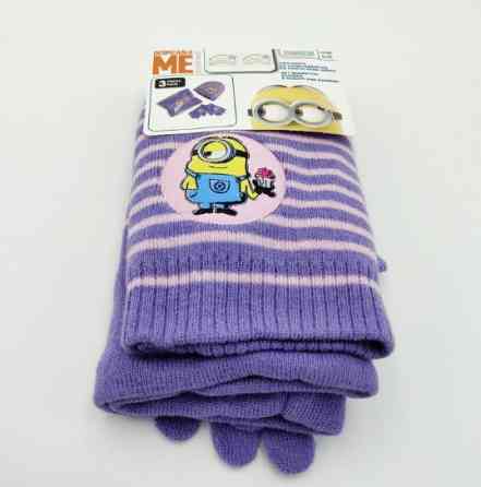 Детский комплект шапка перчатки бафф с миньонами one size фиолетовый Киев