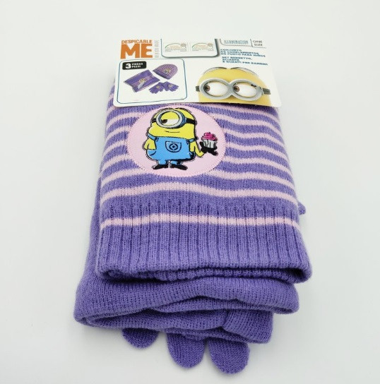 Детский комплект шапка перчатки бафф с миньонами one size фиолетовый Киев - изображение 1