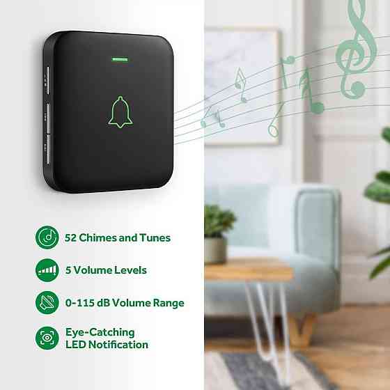 Дополнительный приемник для дверного звонка AVANTEK Mini Plug-in, 115 дБ, 52 мелодии, черный Киев