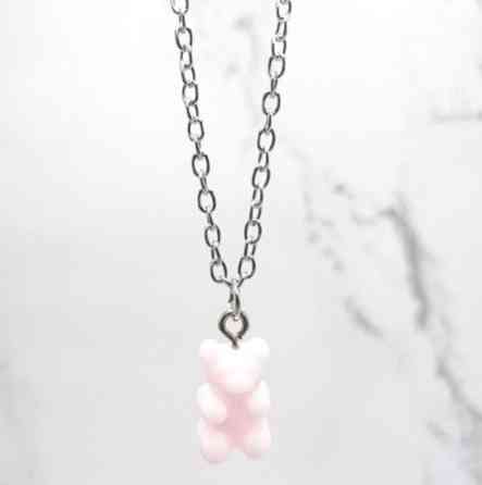 Детский кулон желейный мишка, белый - длина 48см, смола, цинковый сплав Киев