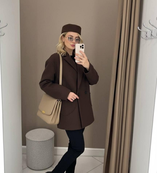 Женское элегантное пальто на подкладке турецкий кашемир Шоколад, 48/52 Одесса - изображение 2