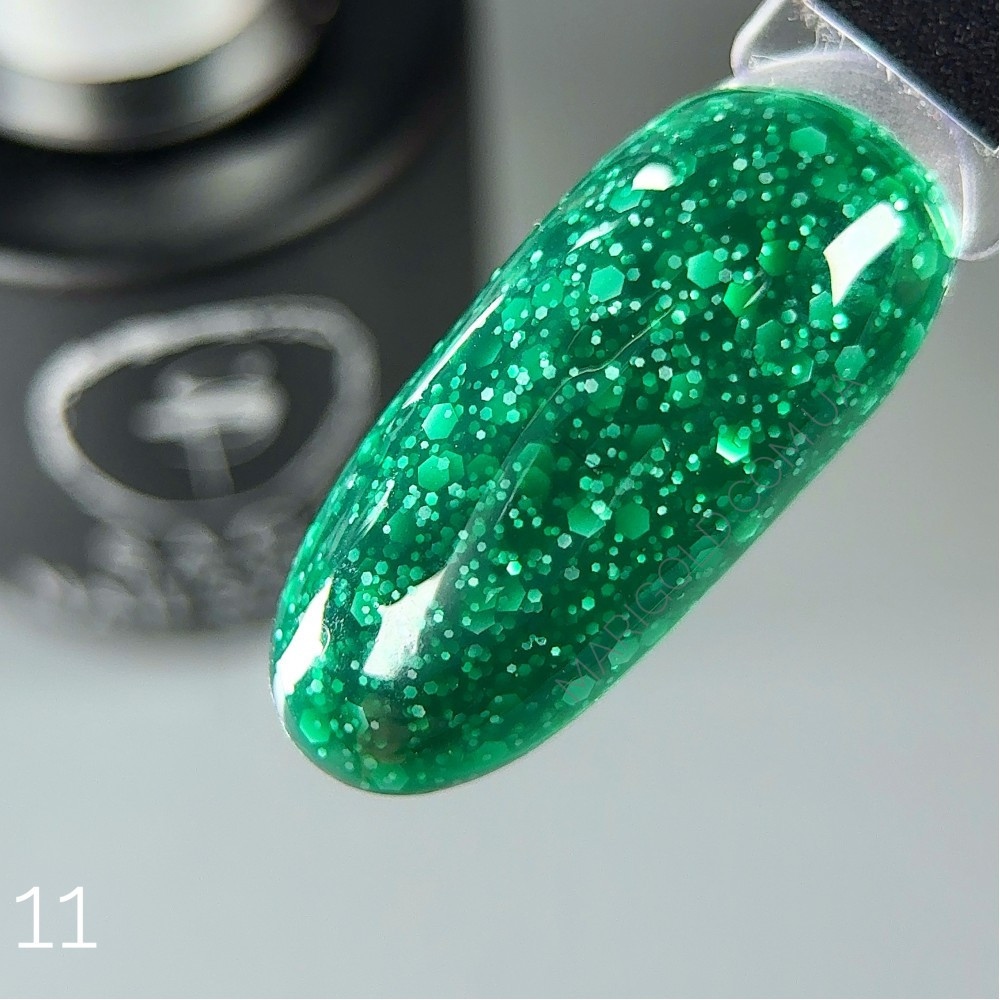 Гель-лак SAGA Marmelade №11 летняя коллекция оттенков мармелада (зеленый с хлопьями), 9 мл Киев - изображение 3