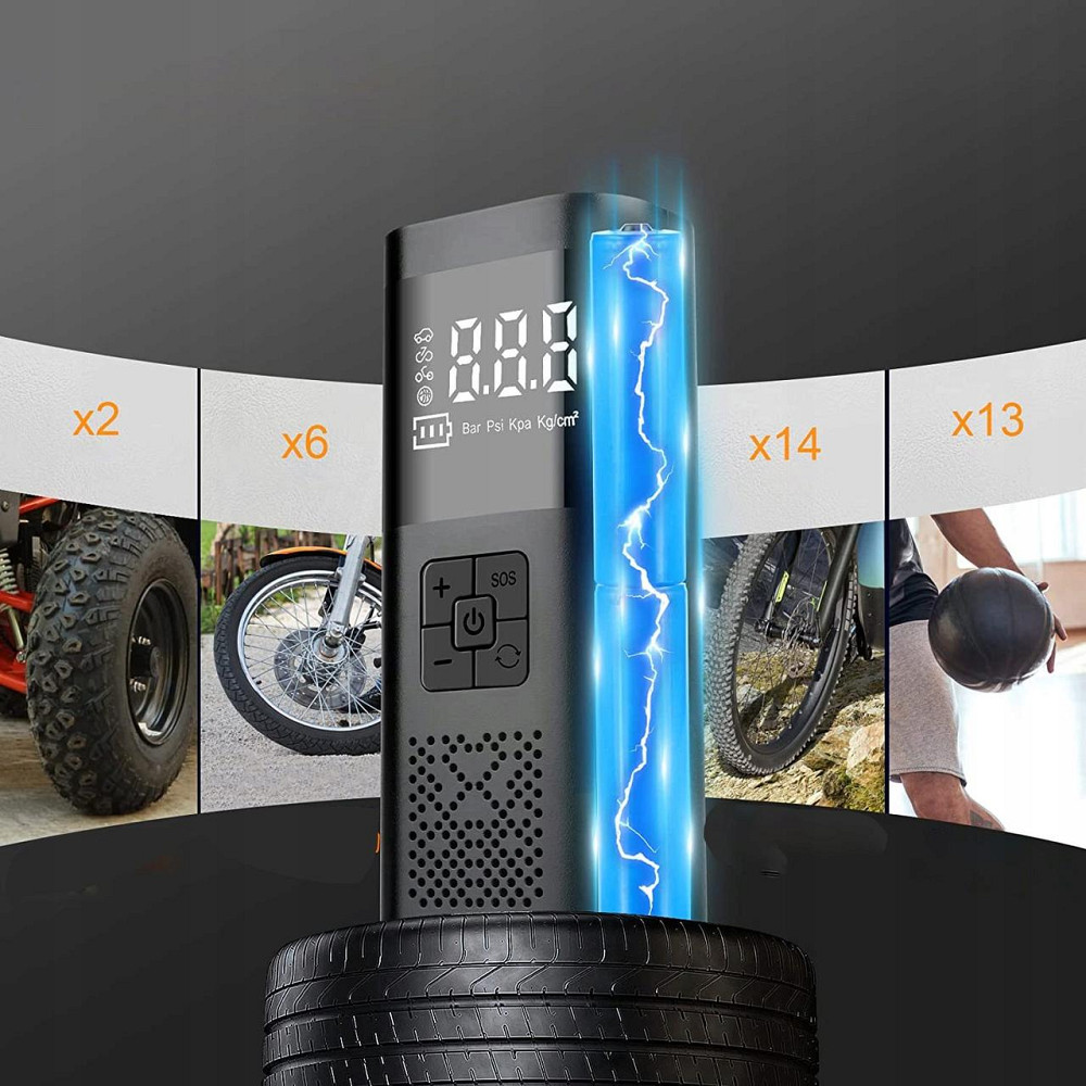 Портативний автомобільний насос 150PSI 12V з акумулятором 6000mAh — насос-повербанк для накачування шин та зарядки гаджетів Київ - фото 2