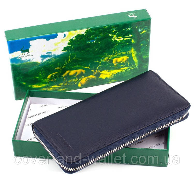 Кожаный кошелек на молнии синего цвета Marco Coverna MC-7002-5 Киев - изображение 4