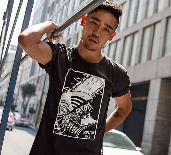 Футболка для хлопчика з аніме принтом Людина-бензопила оверсайз (зріст від 165 до 180) Чорний AnimeJ0949m Дніпро