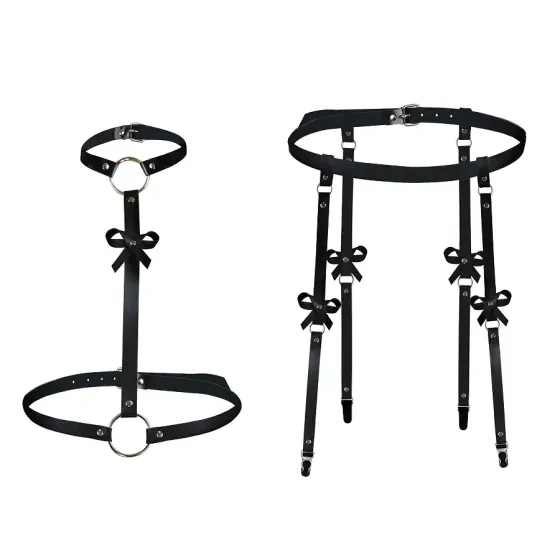 Шкіряний набір з портупеї та гартерів Art of Sex - Venecia, розмір XS-2XL, колір Чорний Львов