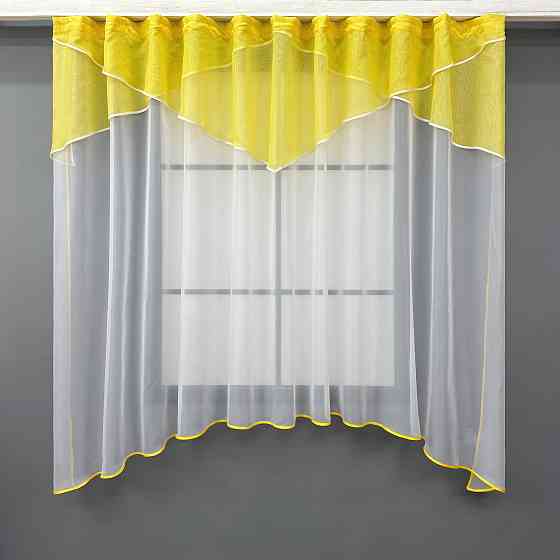 Кухонный тюль арка с ламбрекеном VR-Textil № 025к желтый с белым 280х170 см (52-1218) Киев