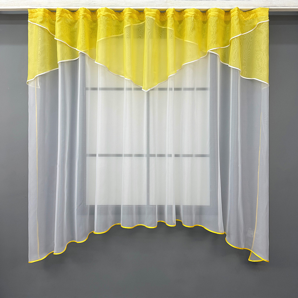 Кухонна тюль арка з ламбрекеном VR-Textil № 025к жовтий з білим 280х170 см (52-1218) Київ - фото 1