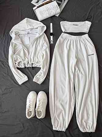 Женский повседневный стильный костюм тройка велюр Белый Одесса