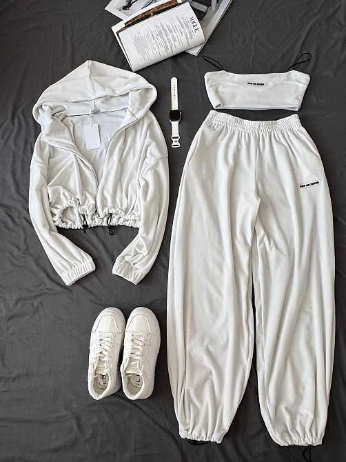 Женский повседневный стильный костюм тройка велюр Белый Одесса - изображение 6