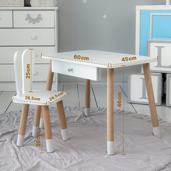 Дитячий столик з ящиком і стілець-кролик, білий Київ